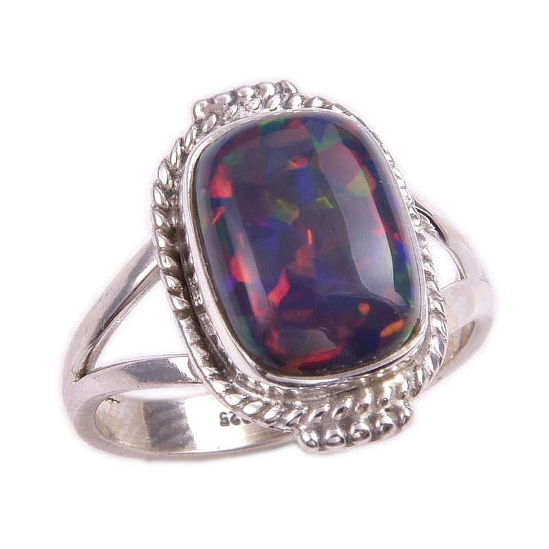 Přírodní etiopský opál Drahokam Ručně vyrobený 925 Pevná sterlingová stříbrná prsten S.7 W5i11