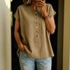 Women's Short-sleeved Plain-colored Button-up Blouse