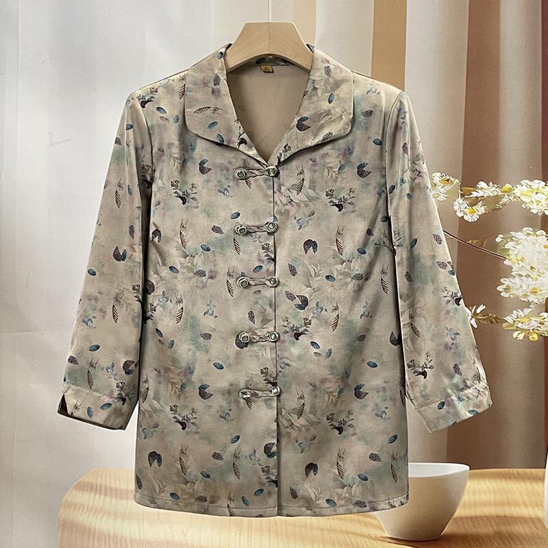 Mid-Aged & Elderly Women s Floral Print Lapel Shirt XL