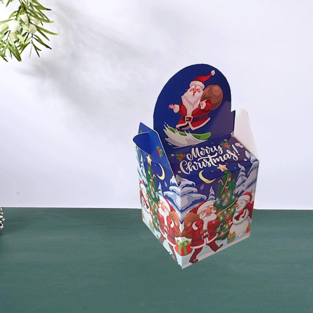 12pcs Cute Christmas Gift Box Paper Xmas Eve Packaging Bag Christmas Decoration Candy Box  Snack