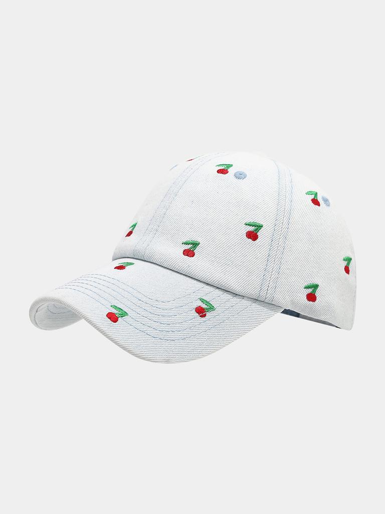 Korean-style fashionable full-sleeve embroidered red heart denim baseball cap - Vintage washed - Suitable for photography