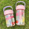 Plastic Sport Water Bottle 600/800ML Fruit Tea Cup Ins Style Straw Cup  Boys Girl