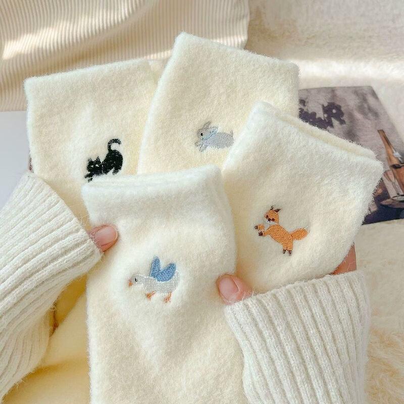 Cartoon Embroidered Fleece-Lined Home Socks (2 Pairs)