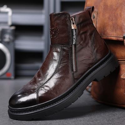 Fashion Genuine Leather Chelsea Boots Men's Sheepskin Breathable Versatile Men's Shoes Medium Single Boot Round Head Knight Boots