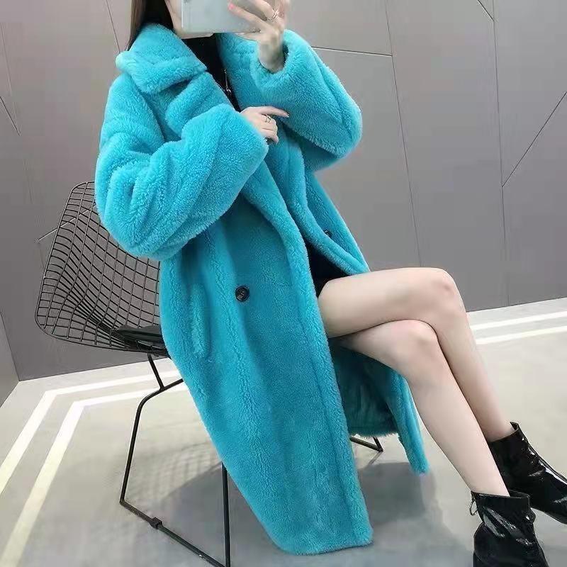 Teddy bear coat women's imitation fur coat caterpillar long silhouette cashmere coat