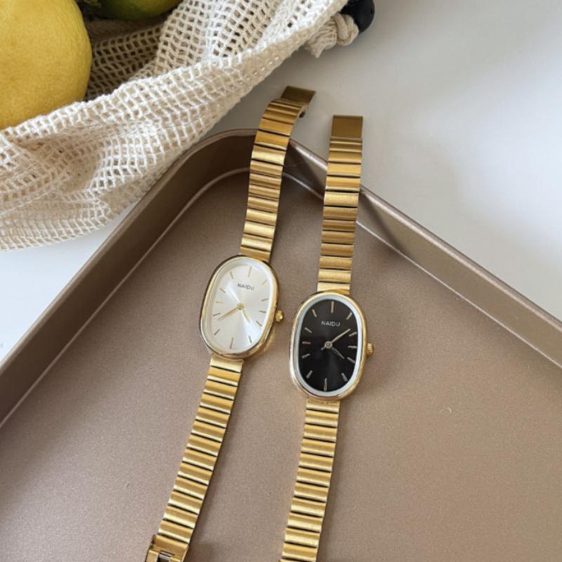 Fashion Luxury Women Oval Small Dial Quartz Watch Stainless Steel Bamboo Strap Wristwatch Girl Student Dropshipping Relogio Gift