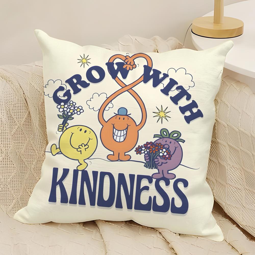 Classic Reto Cartoon MMrMen and Little Miss Pillow Case Natural Linen DoubleSided Printing Sofa Home Decor Cushion Cover