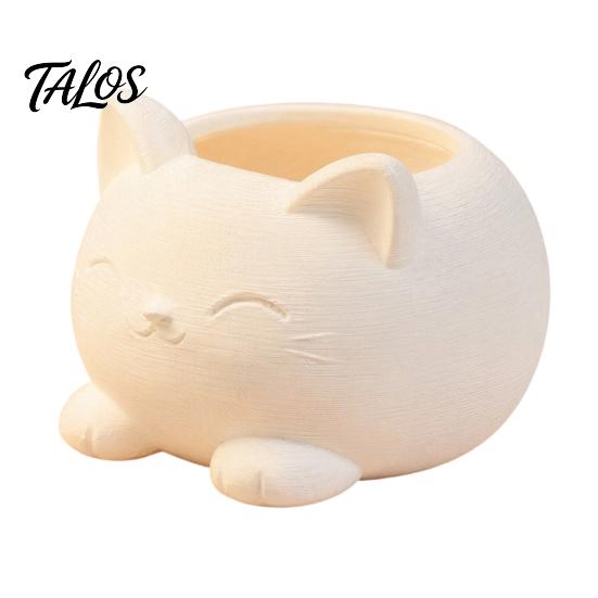 Milky White Cat Decor 3D Printed Ornament, Flower And Makeup Brush Holder, Design, Cute Planter Stable Base Decorative Plant Pot, for Office Desk Home