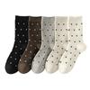Lace Socks, Women's Long Socks, Polka Dot Black Ear-trimmed Cotton Socks, Autumn and Winter Sports Pile Socks, Versatile Boneless Mid-calf Socks