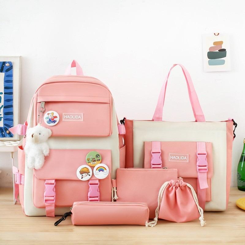 Backpack Four-piece New Schoolbag Simple College Style Backpack Large Capacity Oxford Cloth