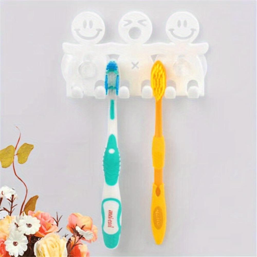 1pc Cute Cartoon Smile Face Toothbrush Holder, Wall-Mounted Suction Cup Bathroom Organizer, Non-Scented Plastic Bathroom Accessory
