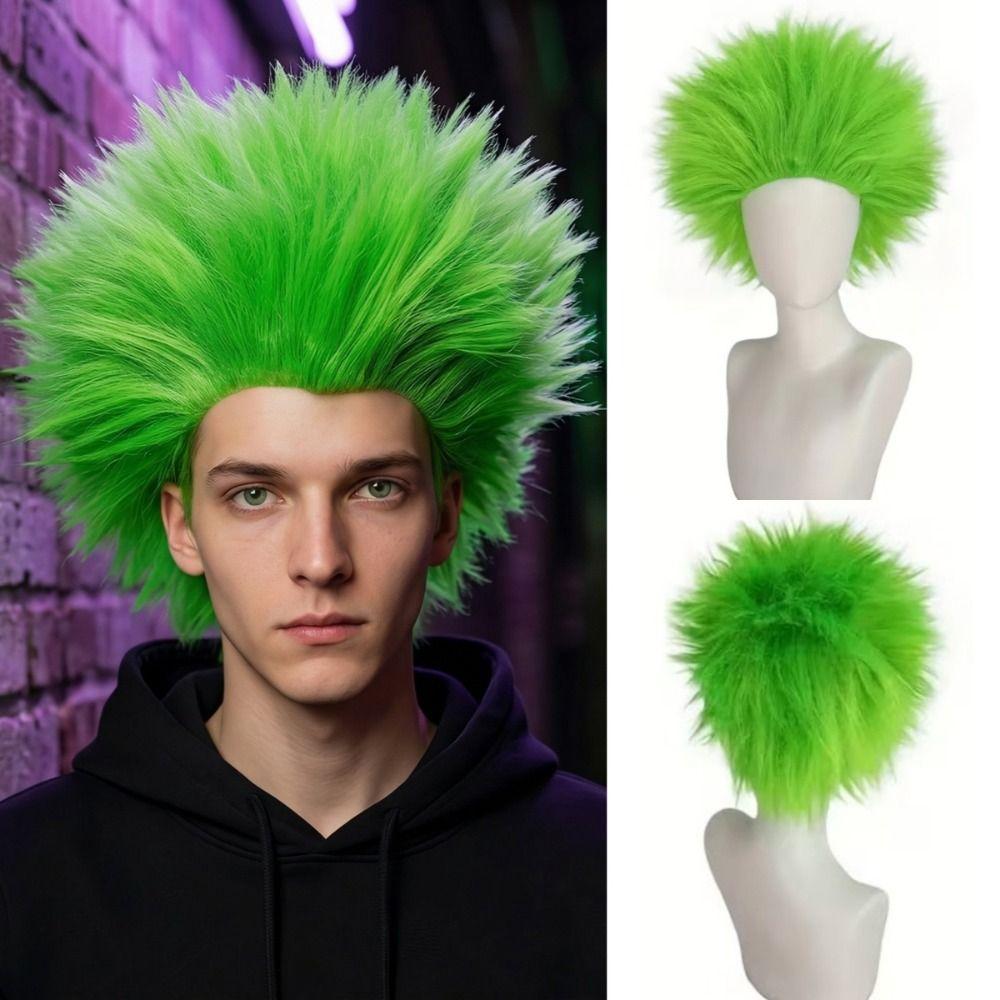 Perruque Homme Anime Courte Lisse Verte Halloween Cosplay Perruques Tête Explosive Moelleuse Jeu de Rôle