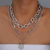 3pcs Vintage Multi-Layer Coin Pendant Necklace Set For Women Fashion Chic Thick Chain Necklaces Daily Wear Wedding Jewelry Gifts