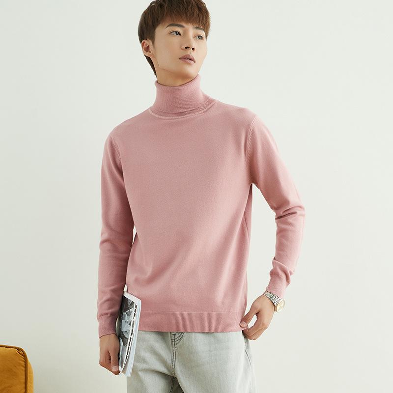 Korean Style High Neck Loose Fit Plus Size Men's Knitted Sweater - Non-Wool, Solid Color, Autumn/Winter