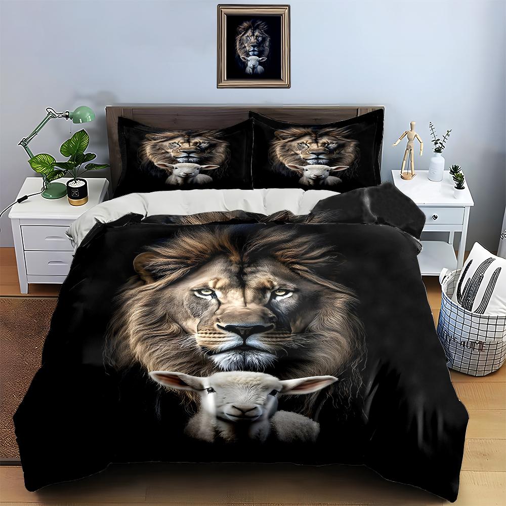 Lion lamb portrait Bedding Duvet cover sets Duvet covers Pillowcases gifts (1 * Duvet Cover 2 * Pillowcases, without duvet insert)