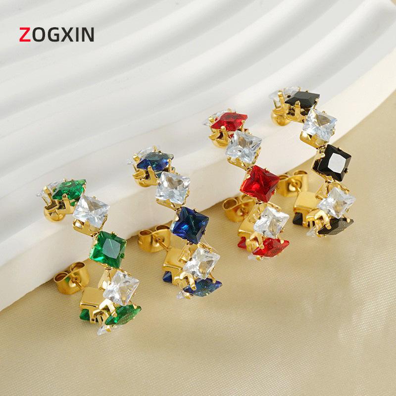

Zircon Inlaid 18K Gold Titanium Steel Hoop Earrings - European & American Style with Full Diamond Accent for Women білий/алмаз