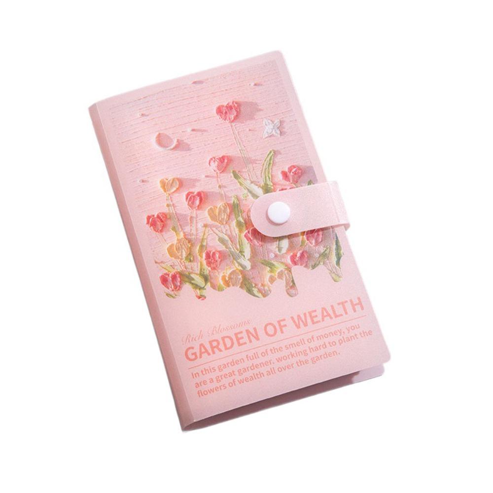 Flower Printed Button Notebook for Money Anti-splash Water PVC Savings Book  50 Sheets