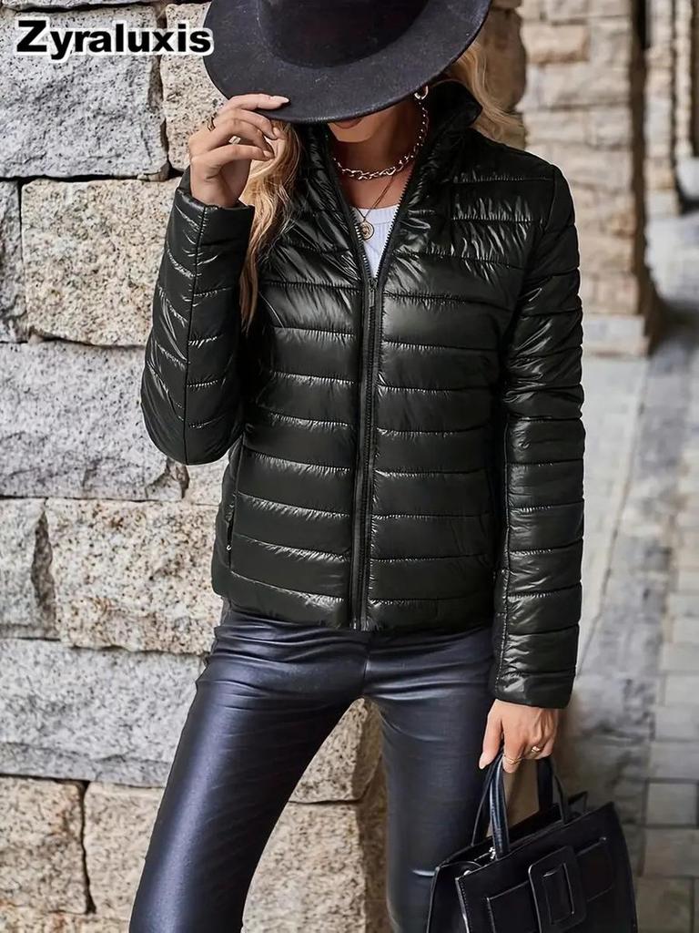 Women's Short Slim Fit Stand Collar Padded Coat