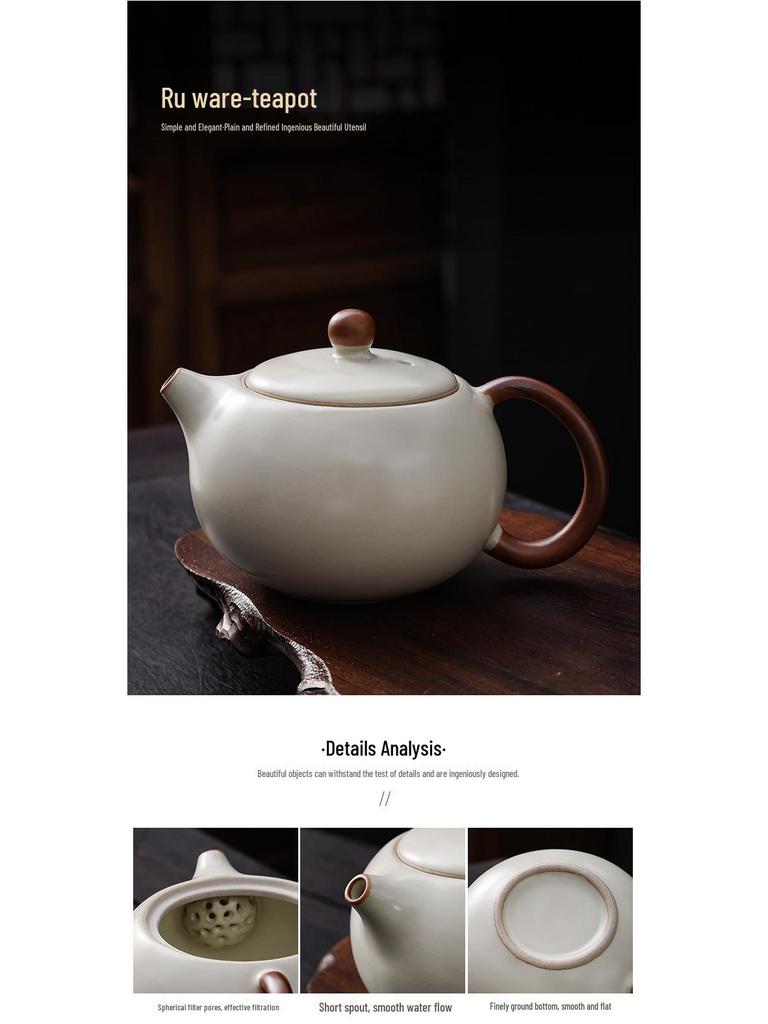 High-End Beige Ru Ware Kung Fu Tea Set: Teapot, Gaiwan, Teacups, and Fair Cup in Gift Box