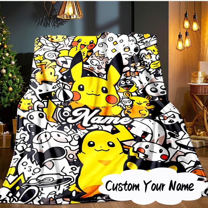 Coperta da collezione Pika Ball con nome personalizzato Coperta ideale per il letto Perfetta per Viaggi, Campeggio, Soggiorni, Uffici, Divani, Regalo di Natale per Fan