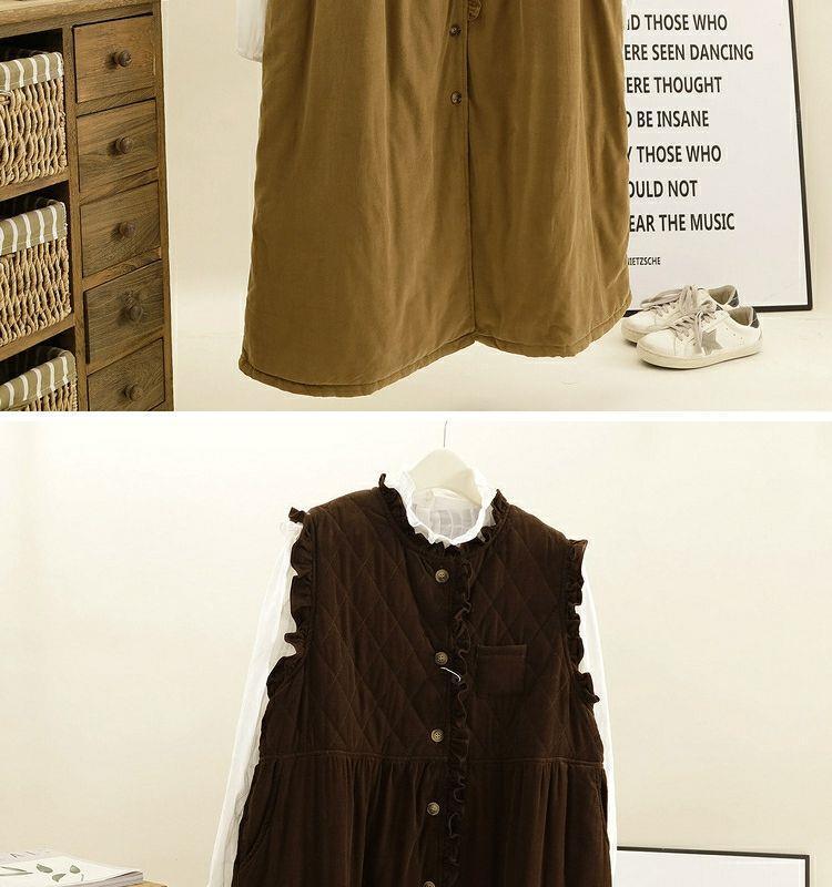 Women's Retro Forest-Style Sleeveless Corduroy Maxi Dress