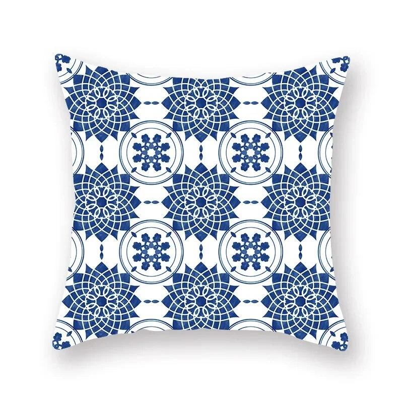Blue Mandala Flower Geometric Print Pillowcase Living Room Sofa Bedroom Car Office Cushion Cover Home Decoration Ornament