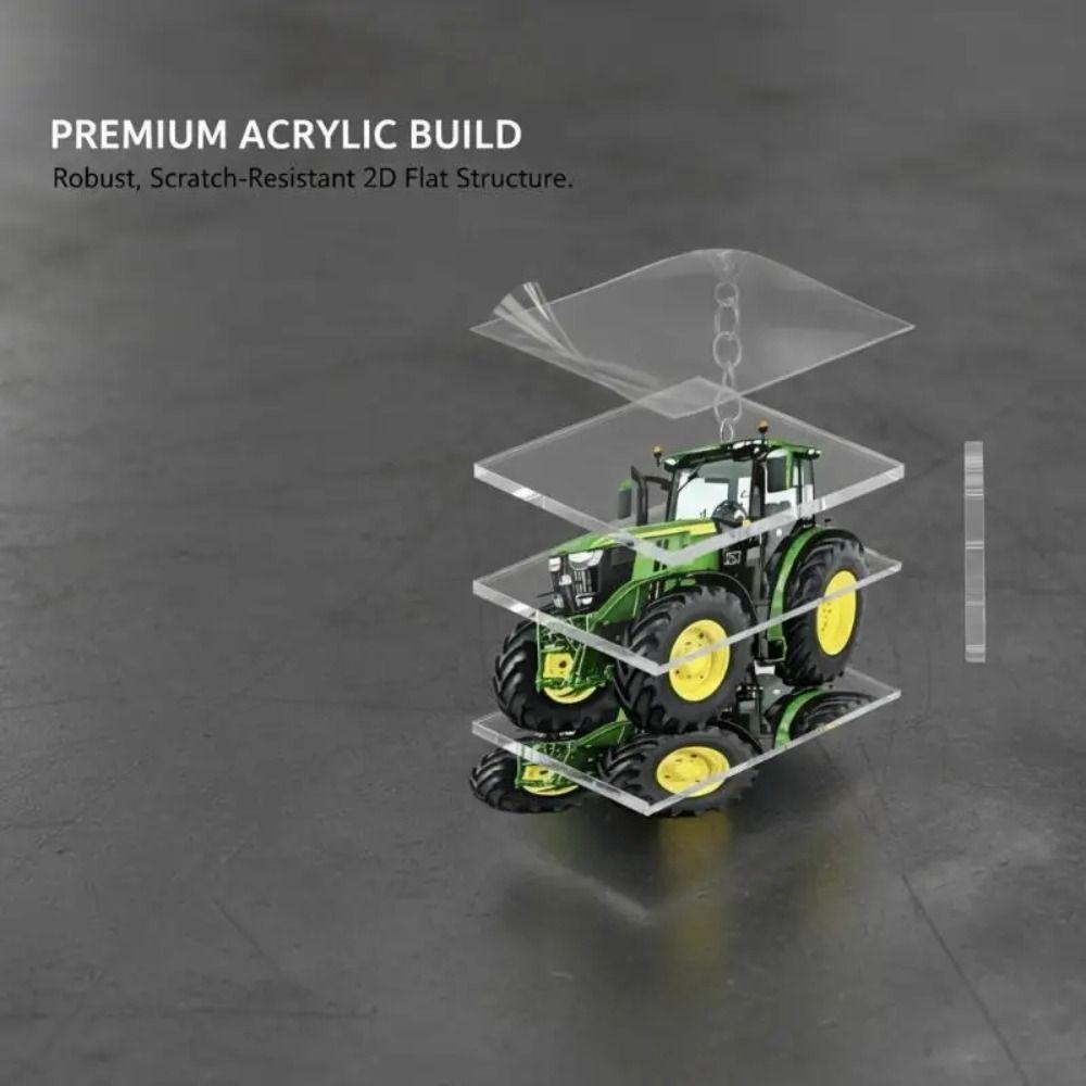 Acrylic Tractor Keychain 2D Flat Car Key Ring Fun Bag Charm  For Kids Adults Souvenir Keepsake