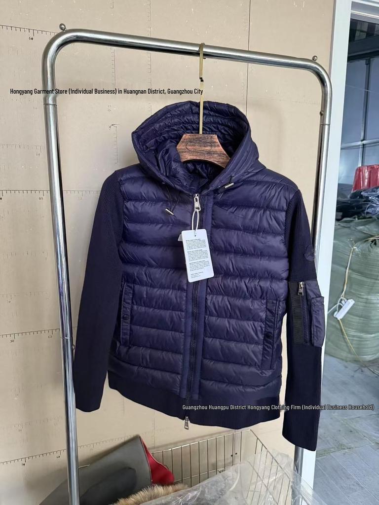 2025 M Brand Knitted Patchwork Hooded Down Jacket – White Duck Down, Unisex Casual Cardigan Style