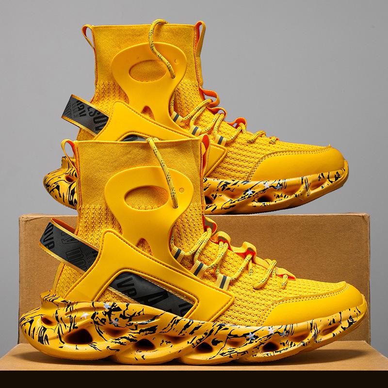 Popular Plus Size Men's Fly-Knit High-Top Sock Sneakers - Trendy Blade Cushioning Running Shoes