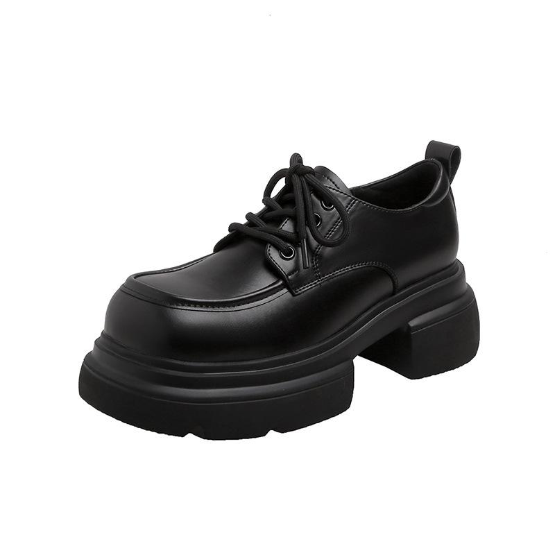 Small Fluffy Shoes Plush Women's Shoes Platform Shoes Lace-up Leather British Casual Small Leather Shoes
