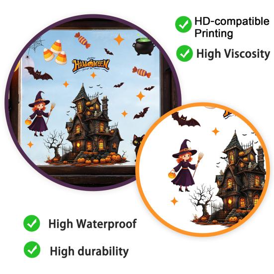 Static Glass Sticker, Halloween Window Clings, Reusable Electrostatic Decals, Haunted House Stickers for Glass Doors Windows, for Halloween Party