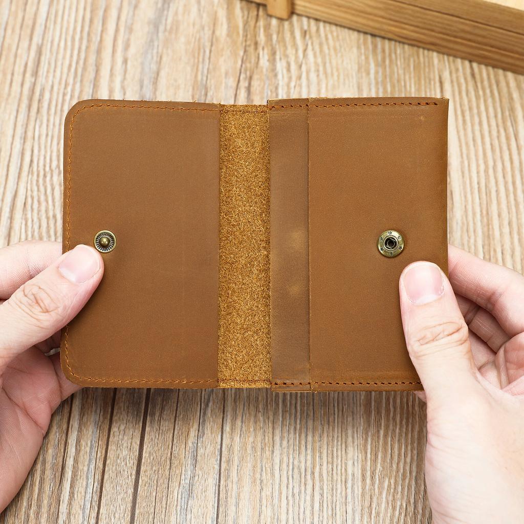 Vintage Crazy Horse Top Grain Leather Credit Card Holder Wallet Mens Slim ID VIP Cards Bags Small Change Coins Purses