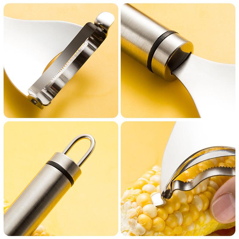 Stainless Steel Corn Peeler Corn Cob Stripper Long Handle Corns Thresher Peeler Corn On The Cob Remover Corn Cutter Kitchen Tool
