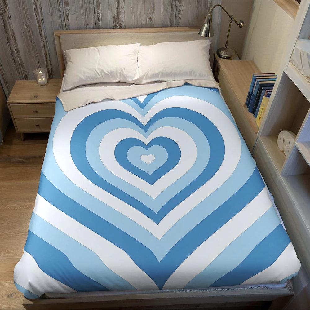 Blue Heart Layers Flannel Blanket Warm Soft Halloween Christmas Couch Warm Cozy Decorative Decor Gift for All Season