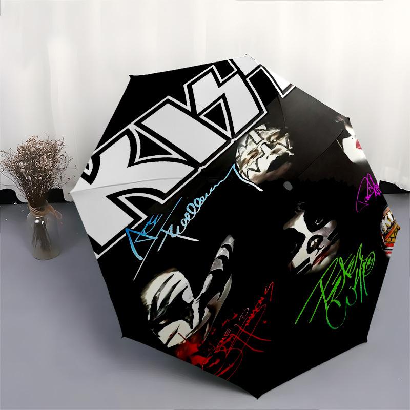1pc KISS Band Members Automatic Open Close Umbrella Windproof Canopy, Automatic Open Close Button10184