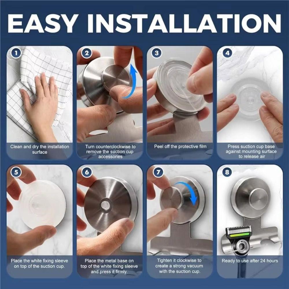 Damage-Free Stainless Steel Razor Rack Powerful Vacuum Suction Hanging Razor Stand  Bathroom Use
