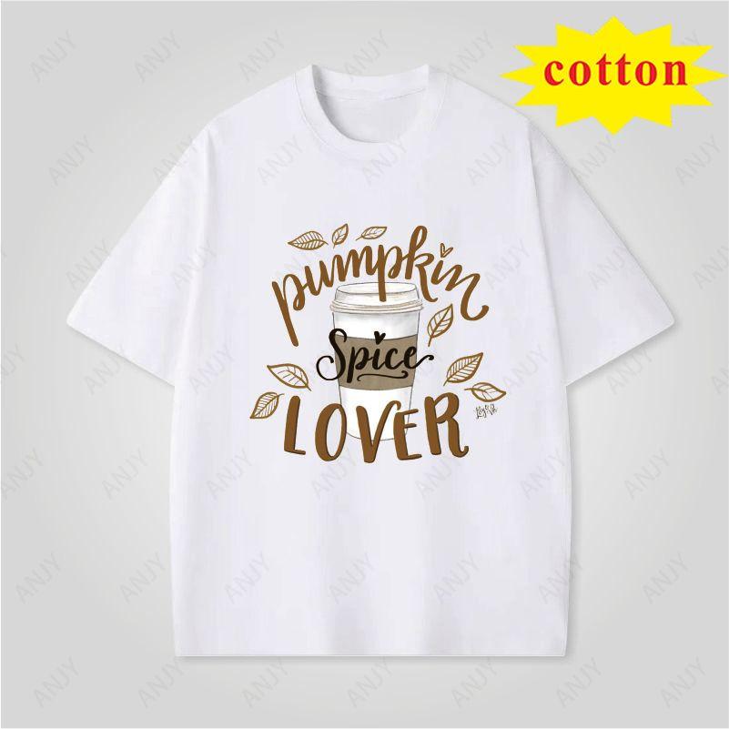Autumn Time Coffee Cup Printed Tshirt Simple And Fresh Style Versatile Unisex Top