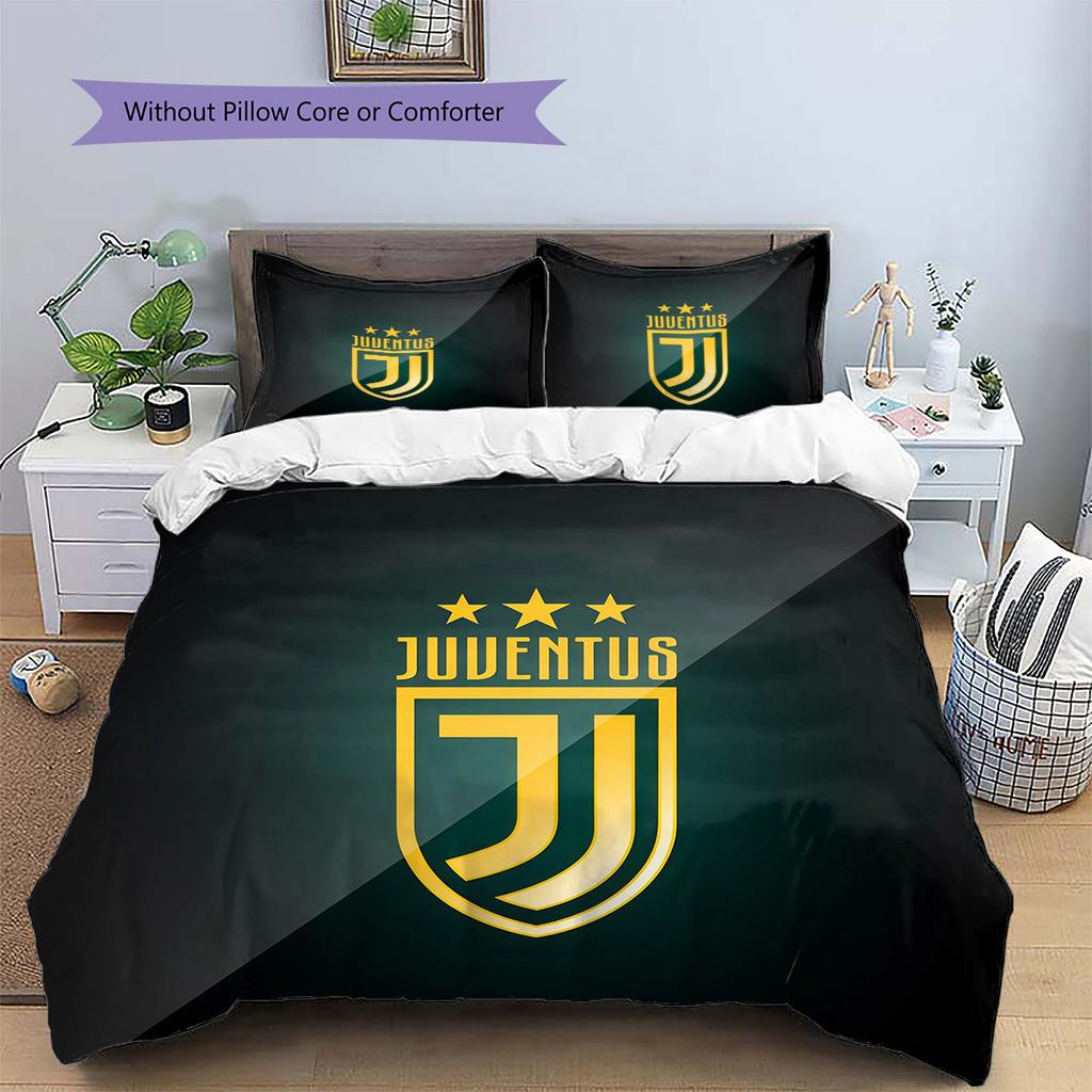 Juventus F.C Muster Bettwäsche Bettdecken-Set Heimdekoration Geschenk (1 Bettbezug + 2 Kissenbezüge (ohne Füllung)).xwn