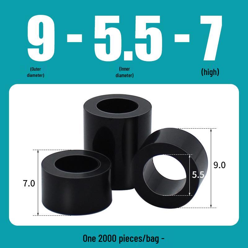 M5 Black Washer Hollow Pass-Through ABS Gasket Spacer, PC Board Isolation, Round Hole Sleeve Insulation Support Post.