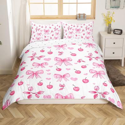 Bowknot Decoration Duvet Cover Set Twin Double Size for Girls Dreamy Princess Style Kids Bedding Set Kawaii Bow Comforter Covers