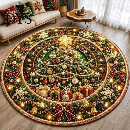 Durable Floor Rug for Holidays Round Christmas 3D Rug, Optical Illusion Area Santa Gnome Mat Holiday Decor Pattern, Non-slip Living Room Entryway