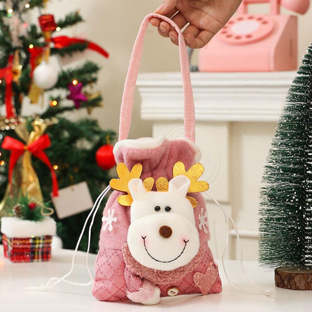 Plush Christmas Candy Bag Cloth Christmas Gift Drawstring Bags Santa Claus Gift Bags  Female/Girls