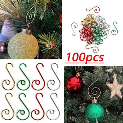 100Pcs S-Shaped Metal Hooks For Christmas Tree Ornaments Xmas Ball Pendant Hanging Holder Party Decoration Accessories 