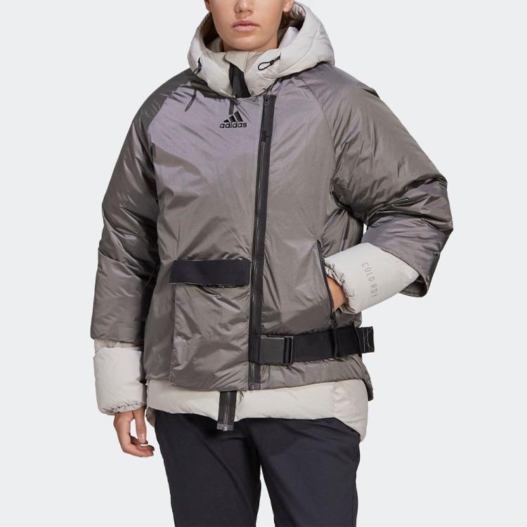 Adidas Outdoor Sports Double-Layer Hooded Down Jacket Women Jacket Metallic-Gray FT2459