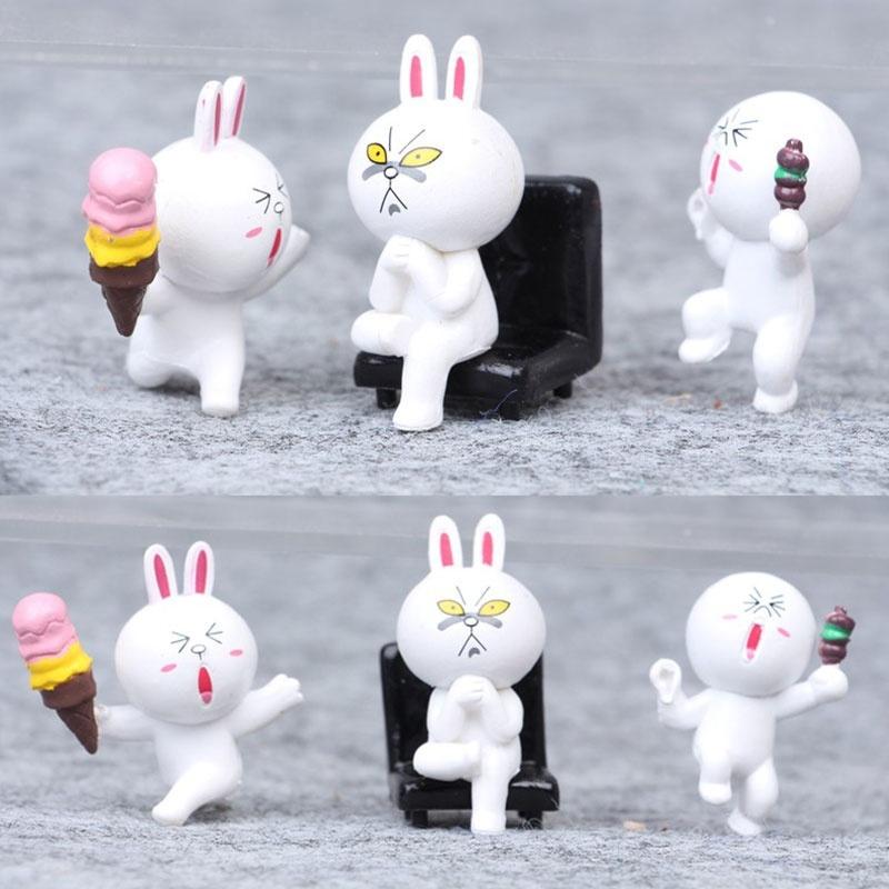 6pcs/lot 3.5-6cm PVC Line Brown Bear Cony Rabbit Moon Friend Action Figure Cute Decoration And Toy