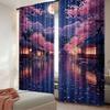 2Pcs Cherry Blossom Curtain Japanese Style Curtain Romantic Moonlight Night Scenery Pink Blue For Bedroom Living Room Dining
