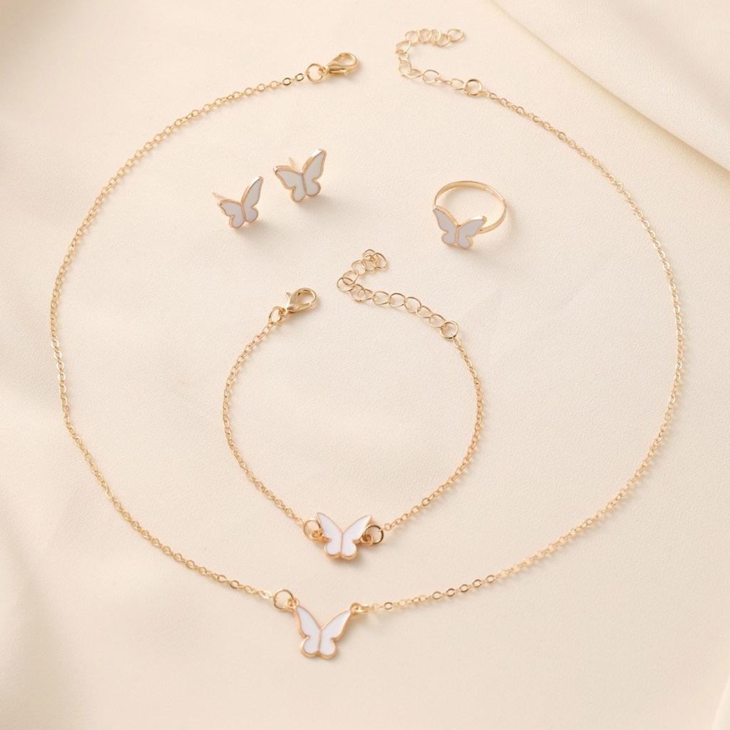 Chic Butterfly Pendant Necklace Bracelet Ring Earrings Set for Fashion Forward Women Looking To Enhances Their Outfits