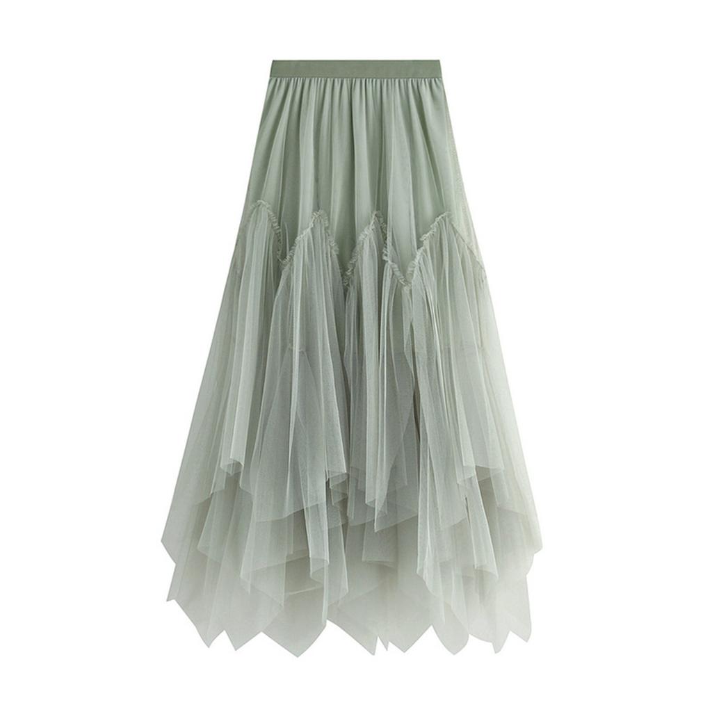 Women's Fashion Casual Color High Waist Ruffle Splicing Mesh Half-body Skirt