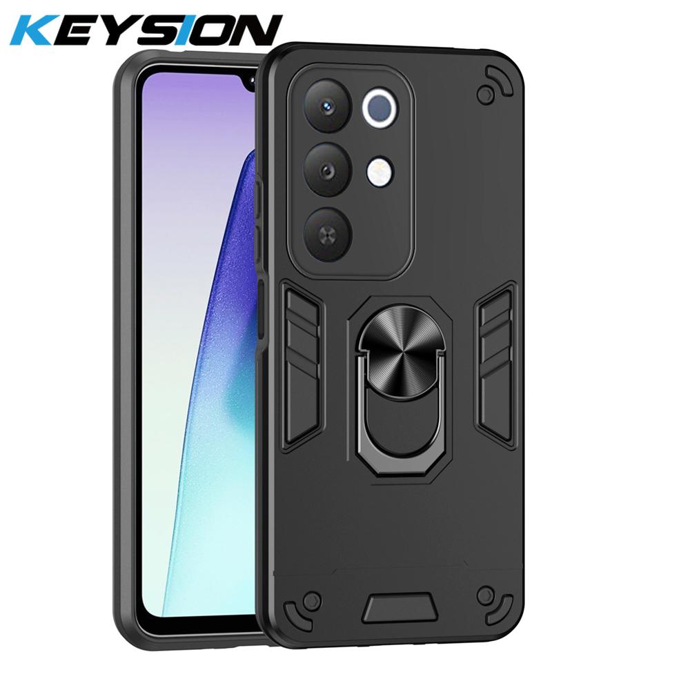 KEYSION Shockproof Armor Case for Realme C85 C85 5G Soft Silicone+PC Metal Ring Stand Phone Back Cover for OPPO Realme C85