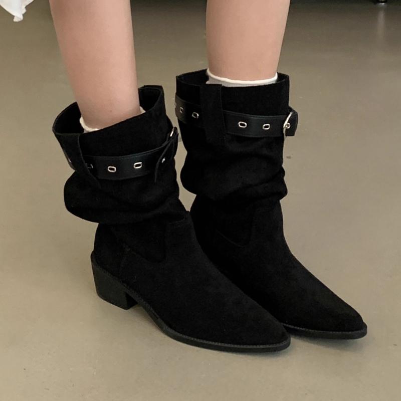 Fashion Pointed Toe Women Boots Winter Suede Designer Shoes Fashion Dress Heeled Boots 2025 Goth Knee High Chelsea Botas Mujer Zapatos
